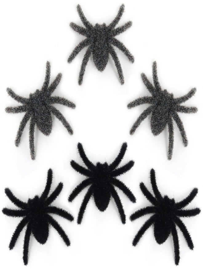 Ralleyfun Halloween Spider Decoration Fake Spider Hairy Plastic Spider for Halloween Carnival Decorations Scary Joke Prank Props (Black + Gray,6 Pack) - Image 1